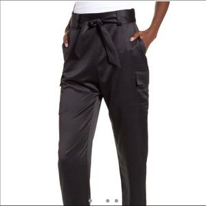 LEITH BLACK SATIN CARGO TROUSERS